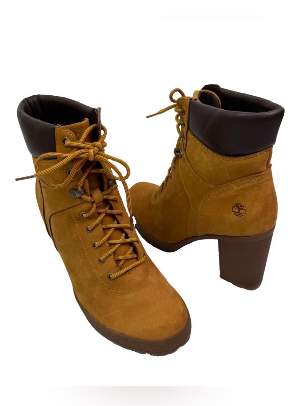 Timberland Camdale Women's 10 Mustard Field Boots Lace-Up Ankle Block Heel A1KD3